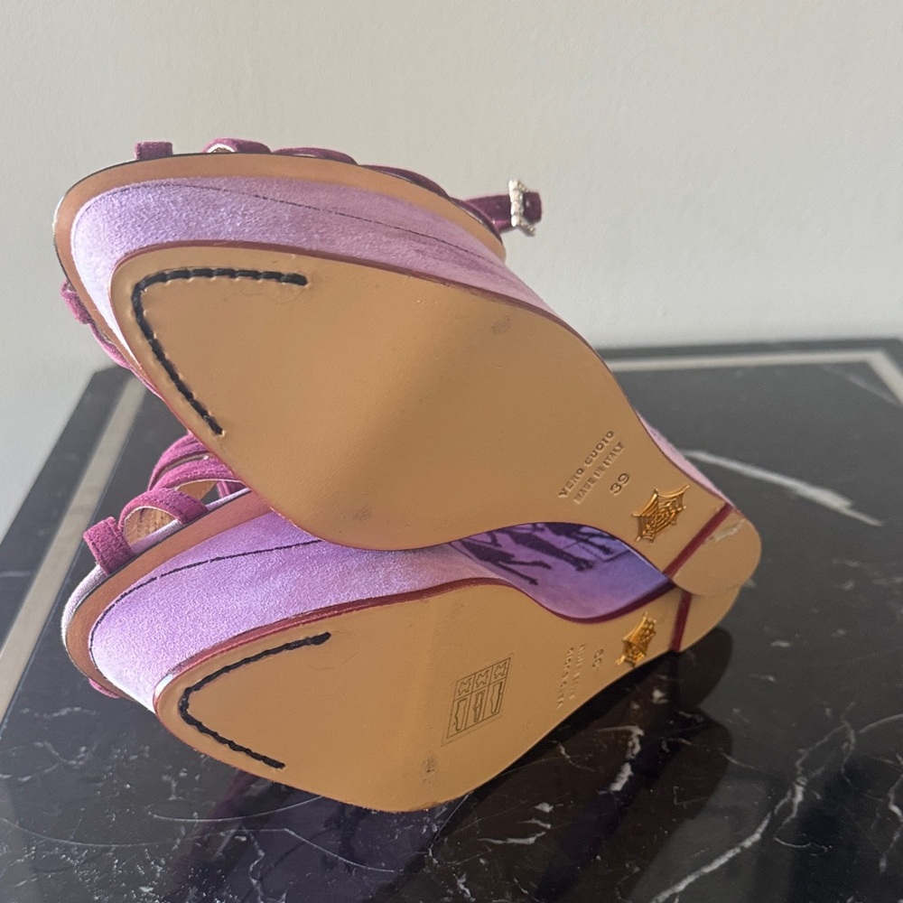 Charlotte Olympia for Bergdorf Goodman Purple suede Wedge Sandals 39 RARE! NEW! - Picture 7 of 8